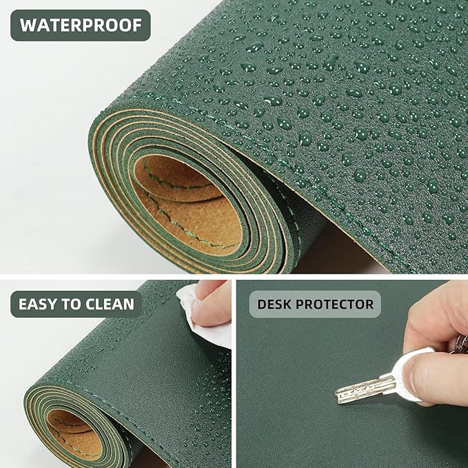 AFIING Cork Desk Mat 55" x 17", Dual-Sided Natural Cork & PU Leather Desk Pad, Non-Slip Waterproof Large Mouse Pad for Office, Home & Gaming (Dark Green)