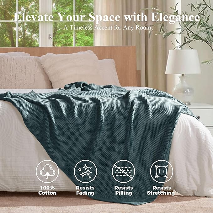 100% Cotton Cable Knit Throw Blanket, Lightweight Soft Knit Blanket for Sofa Couch Bed, Breathable All-Season Throw, Cozy Decorative Blanket, 50 x 60 Inch,Teal