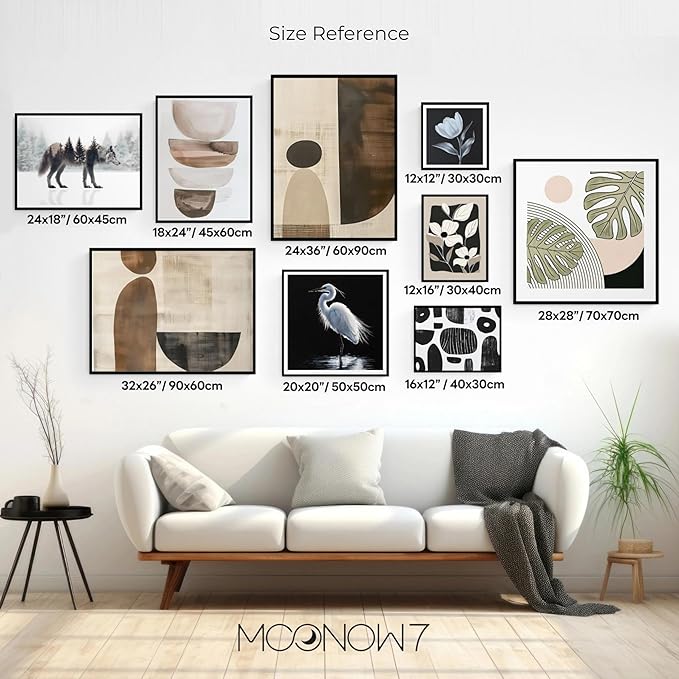 Moonow7 Neutral Abstract Figure Wall Art, Minimalist Geometric Artwork for Living Room or Office, Unframed Size 60x90 cm / 24x36″