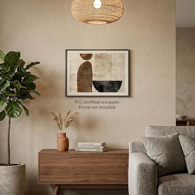 Moonow7 Minimalist Abstract Neutral Wall Art Poster, Geometric Print for Living Room, Bedroom, Office, Entryway, Modern Aesthetic Home Accent, Contemporary Decor, Unframed Size 60x90 cm / 24x36″