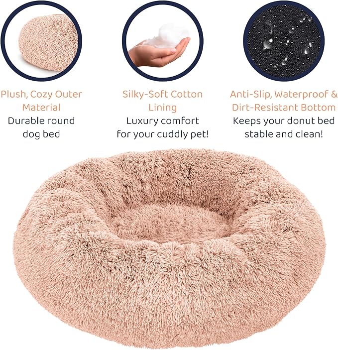 Petloox Donut Dog Bed - Premium Comfort for Anxiety Relief - Fluffy & Calming Design with Ultra-Plush Support | Cozy Round Dog Bed with Super Soft Circle Style (Pink, Small)