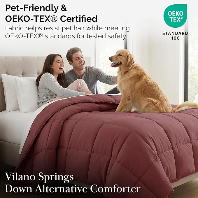 Southshore Fine Living, Inc. Twin XL Comforter / Duvet Insert, Down-Alternative Marsala Red Comforter Twin Size, Soft and Fluffy Comforters, Machine Washable, Pet Hair Resistant Bedding, Marsala