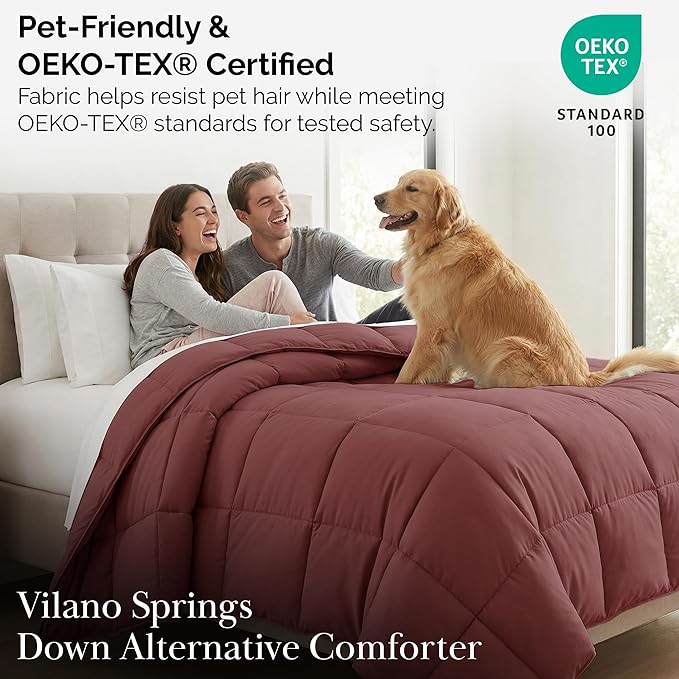 Southshore Fine Living, Inc. Queen Comforter, Full Size Comforters, Fluffy Down Alternative Marsala Bedding Comforter, Queen Size/Full, Pet Hair Resistant Bedding, Wrinkle-Free, Marsala