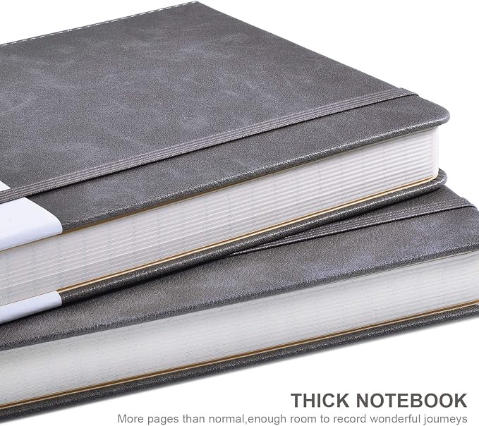 Lemome Thick Classic Notebook with Pen Loop - A5 College Ruled Hardcover Writing Notebook with Pocket + Page Dividers Gifts, Banded, Large, 180 Pages, 8.4 x 5.7 in