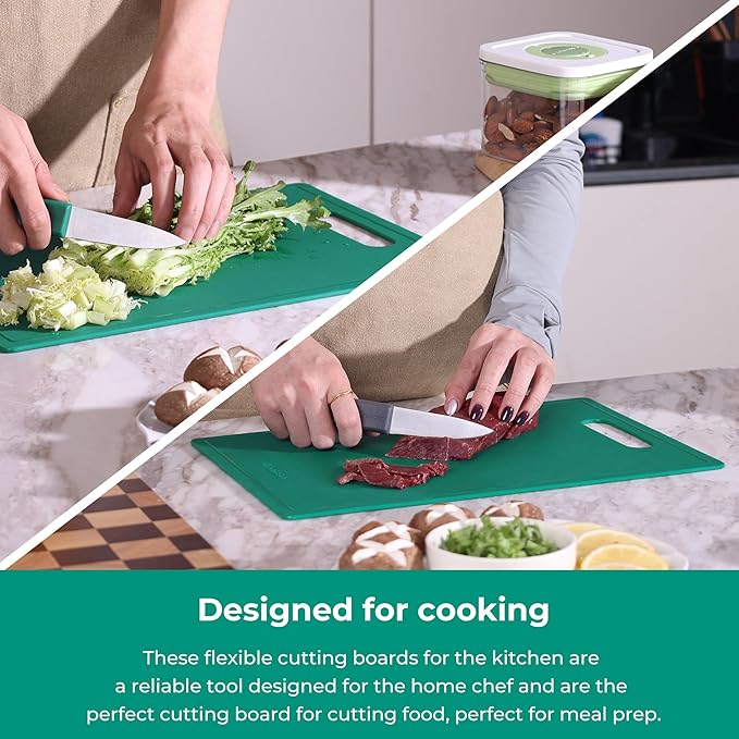Linoroso Flexible Kitchen Cutting Board - Made from BPA Free Material - Cutting Mark Prevention, 10x14 Inches, Non-Slip Design - Easy-Care Kitchen Essential, Green