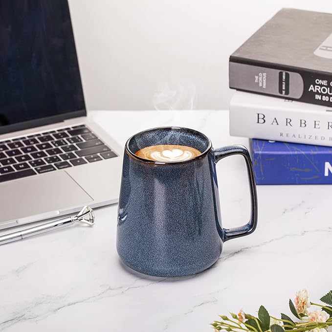Extra Large Ceramic Coffee Mug,24 Oz,Oversized Tea Cup for Home and Office,With Big Handle,Dishwasher and Microwave Safe (24 Oz Blue)
