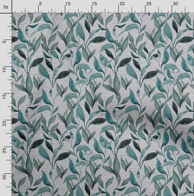 Soimoi Lightweight Velvet Fabric - Green - Leaves Print, Unstitched Material - 58" Wide, Perfect Fabric for Upholstery, Fashion and Craft Projects, 1 Yard