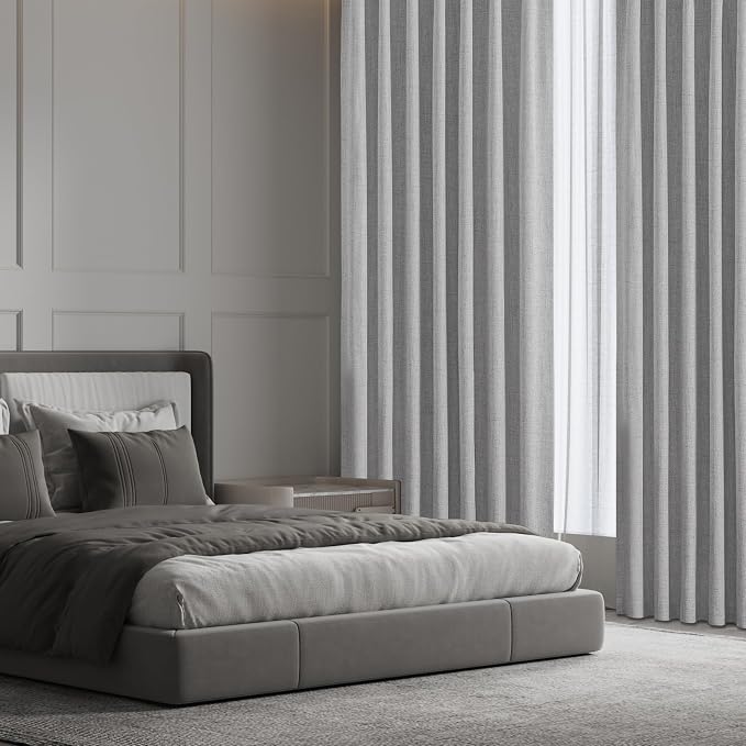 CUCRAF Linen 100% Blackout Curtains 96 Inch Length 2 Panels Set, Back Tab and Rod Pocket Curtain for Living Room Bedroom, Room Darkening Window Drapes Thermal Insulated, (52x96 inch, Light Grey)