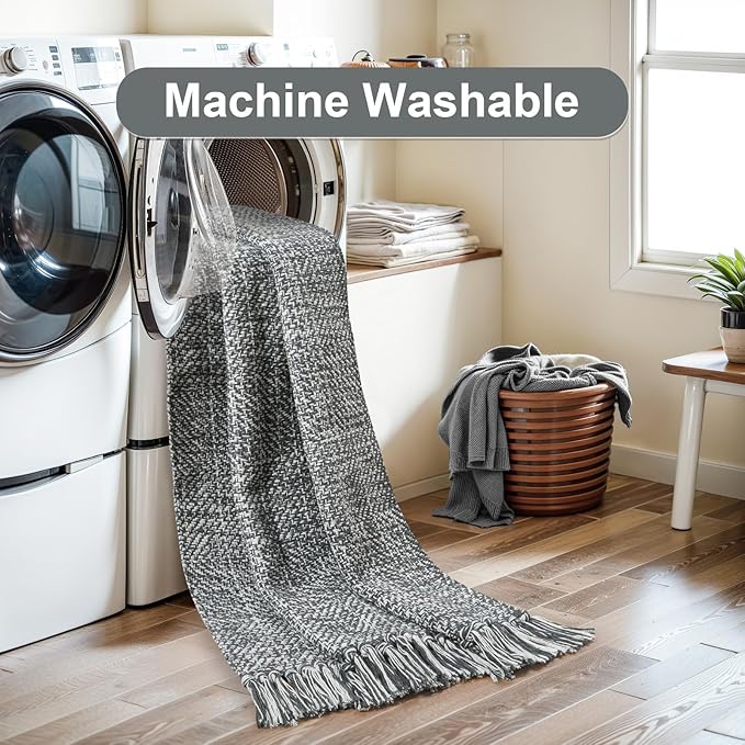 Collive Hallway Runner Rug, 2' x 5' Soft Washable Kitchen Runner Rug, Grey Contemporary Modern Laundry Room Rugs Indoor Hand-Woven Cotton Carpet for Bedroom Entryway Front Door Farmhouse
