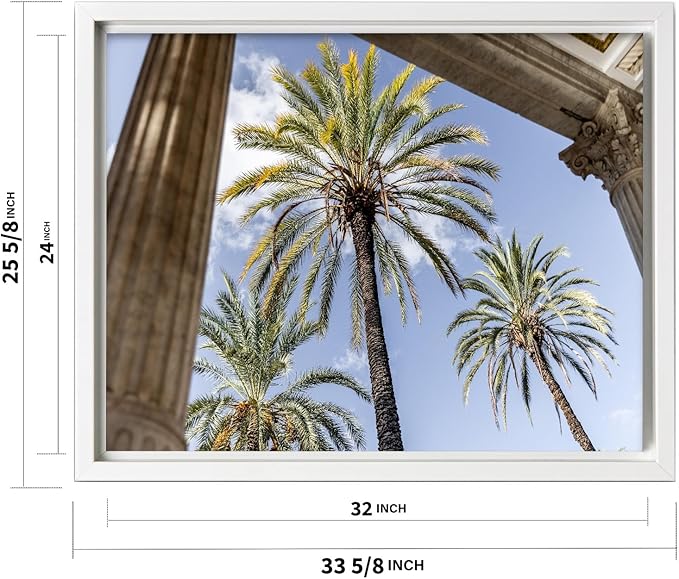 Monem Art Palermo Palm Trees Sicily Print - Tropical European Architecture Poster - Wall Decor for Living Room, Bedroom or Office - 24x32 White Framed CANVAS Wall Art by Mareike Bohmer