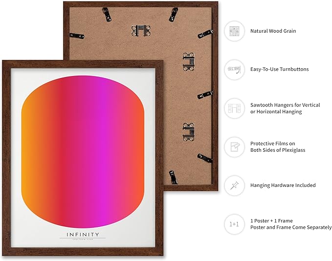 Monem Art Infinity Spectrum Gradient Print - Modern Geometric Abstract Poster - Wall Decor for Living Room, Bedroom or Office - 16x20 Brown Framed Wall Art by Rs Lab Studio
