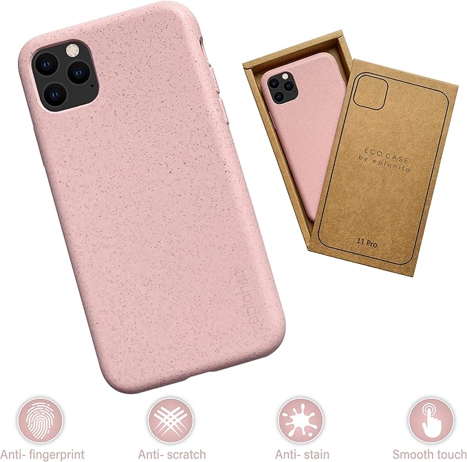 eplanita Eco Mobile Phone Case Compatible with iPhone 11 Pro Max, Plant Fiber, Drop Protection Cover, Durable and Sustainable (for iPhone 11 Pro Max, Pink)