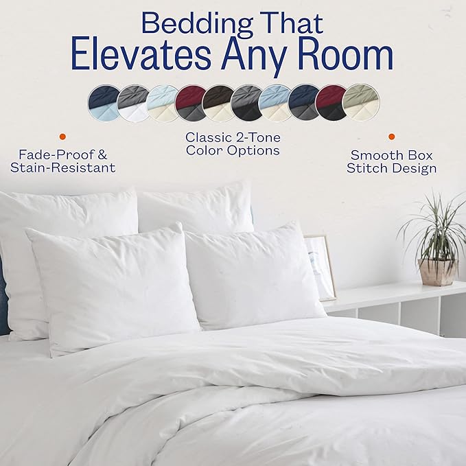 Twin/Queen/King Down Alternative Comforter, 2100 Series All-Season Duvet Insert with Corner Tabs, Box-Stitch, Soft Microfiber, Machine Washable (Queen, Navy/Gray)