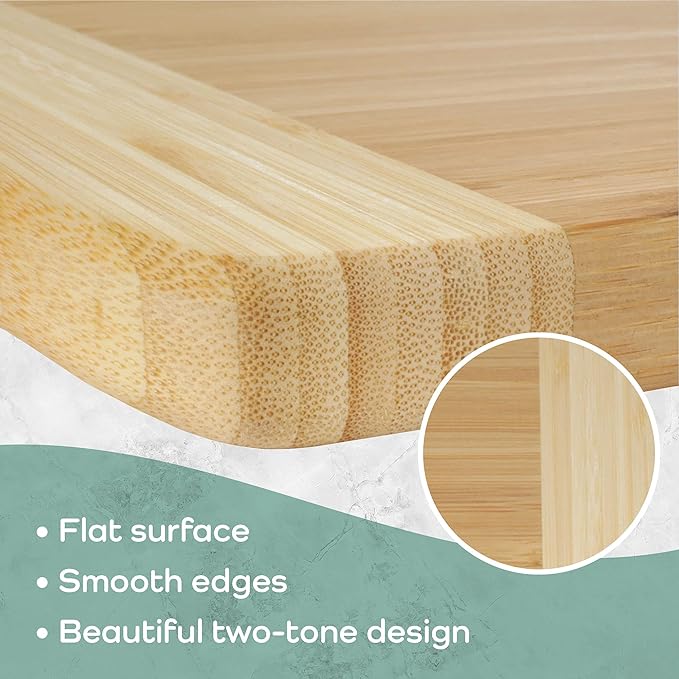 BambooMN Premium Bamboo Natural Two-Tone Kitchen Cutting and Serving Board, Small - 12" x 8" x 0.75" - 3 Piece