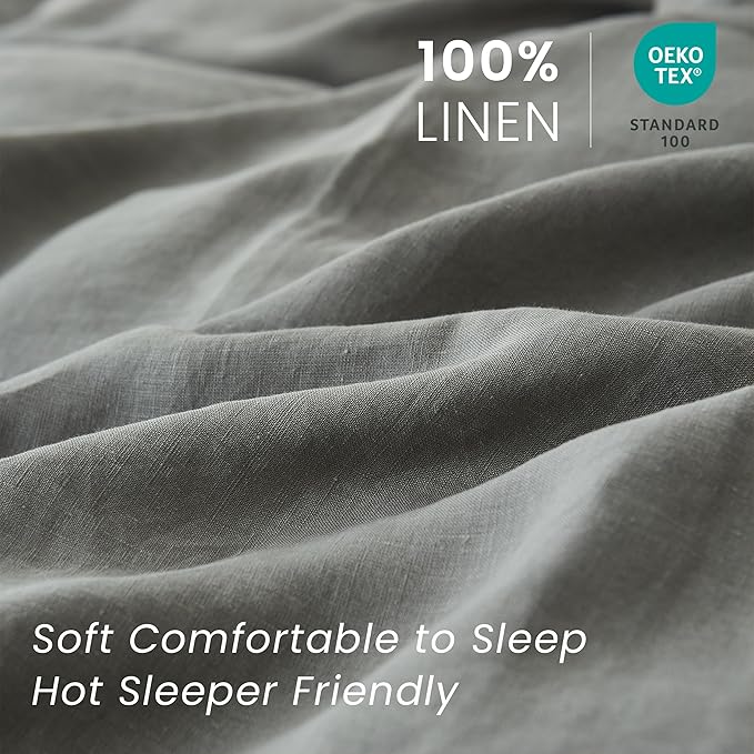 100% French Linen Pillow Shams Basic Style - Pack of 2 - Washed Solid Color Natural Flax Soft Breathable - Ultimate Gray, 20'' x 36''