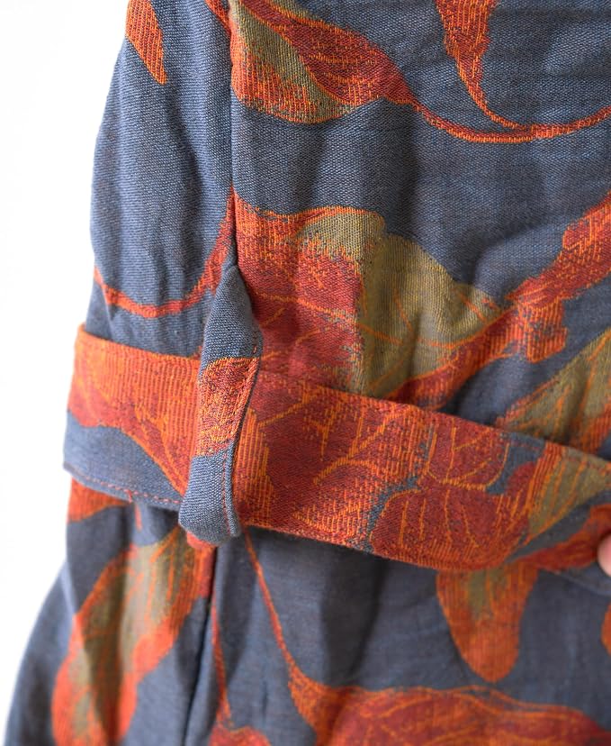 100% Cotton Gauze Ginkgo Leaf Kimono Robe, Long Knit Loose Bathrobe Nightgown Ladies Loungewear Sleepwear for Women