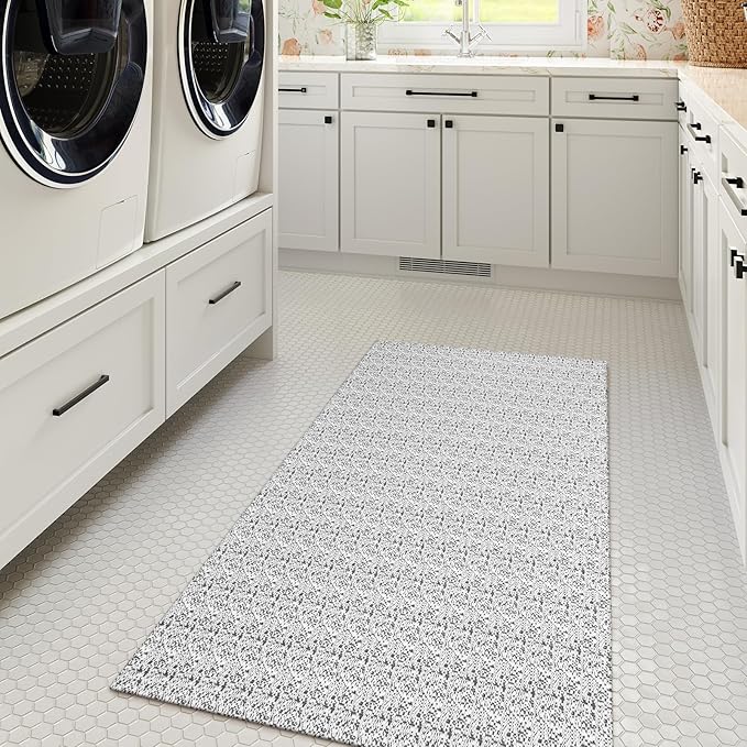 Collive Boho Washable Area Rugs 3x5 Kitchen Area Rugs Rubber Backed Woven Braided Carpet Non-Slip Farmhouse Bedroom Rugs Gray Indoor Front Door Rugs for Entryway Bathroom Balcony