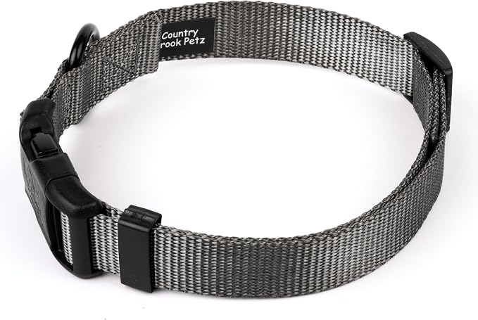 Country Brook Petz - Everyday Nylon Dog Collar and Leash - 10+ Cool Colors (3/4 Inch, Medium, Charcoal)