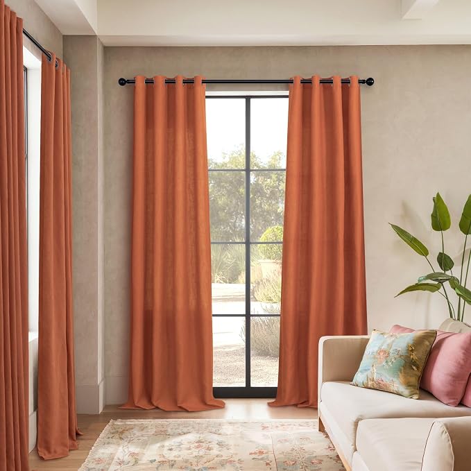 Pitalk Burnt Orange Curtains 108 Inches Long for Living Room 2 Panels Set Grommet Light Airy Flowy Semi Sheer Linen Draperies Terracotta Rust Curtain for Patio Sliding Door Dining Western Decor 52x108