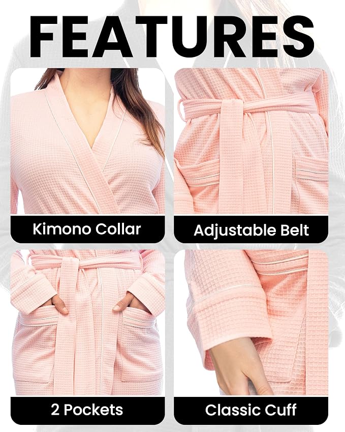 NY Threads Cotton Blend Waffle Robes for Women Knee-Length Bathrobe