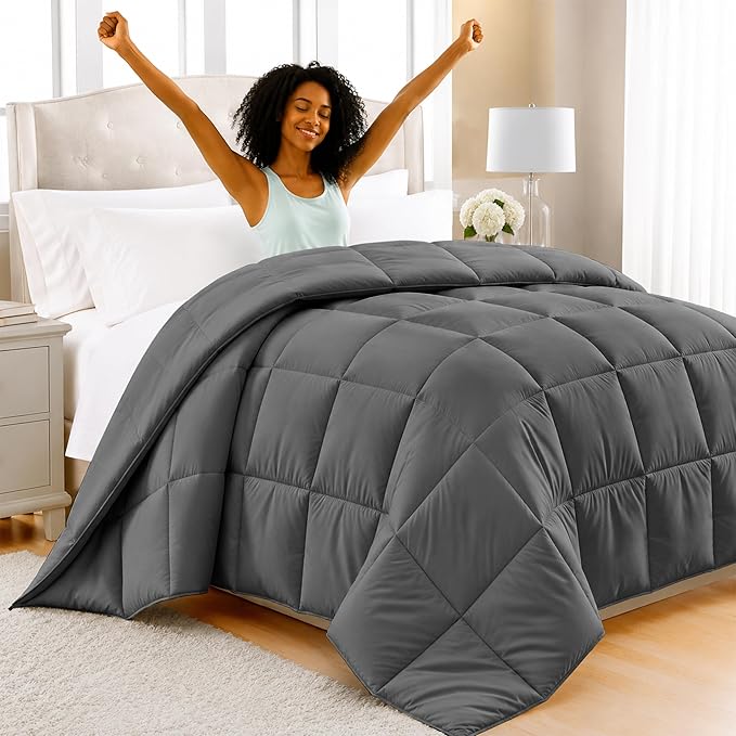 LUX Décor Queen Comforter – 88x88 Ultra-Soft Down Alternative Duvet Insert with Corner Tabs & Box Stitching, Hotel Quality Plush Hypoallergenic Microfiber, Oeko-TEX Certified – Grey