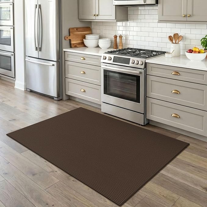 EARTHALL Woven Area Rug 4x5 Ft Washable Rugs for Entryway Non Slip Braided Throw Rugs Bedroom Carpet Cotton Entry Rug Cotton Floor Carpets for Bedroom Dining Room Living Room, Brown