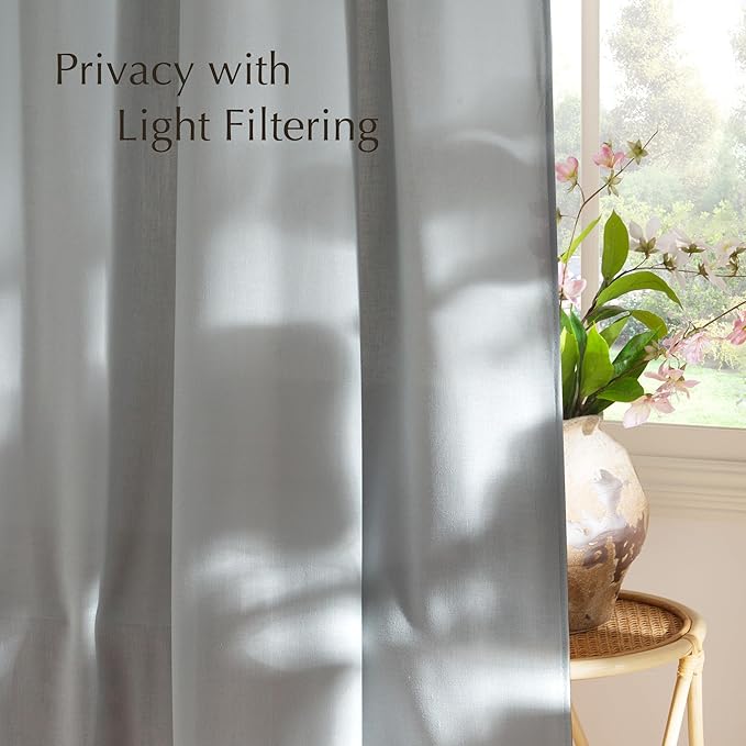 NICETOWN Linen Blend Light Cyan Curtains 84 inches Long, Rod Pocket & Back Tab Light Filtering Semi Sheer Window Treatments Privacy Added Drapes for Living Room, W55 x L84, 2 Panels