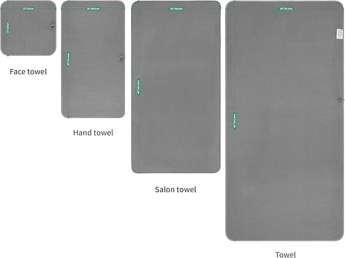 MICROFI Waffle Weave Bath Towel Set, Microfiber, 4 Pieces (Body/Hair/Hand/Face), Quick Dry, Lightweight, Super Absorbent, Lint Free, 380 GSM (Gray)