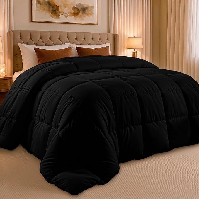 Utopia Bedding Twin Comforter Duvet Insert, Quilted Black Comforter with Corner Tabs, Box Stitched Down Alternative Comforters Twin Size 64 x 88 inches