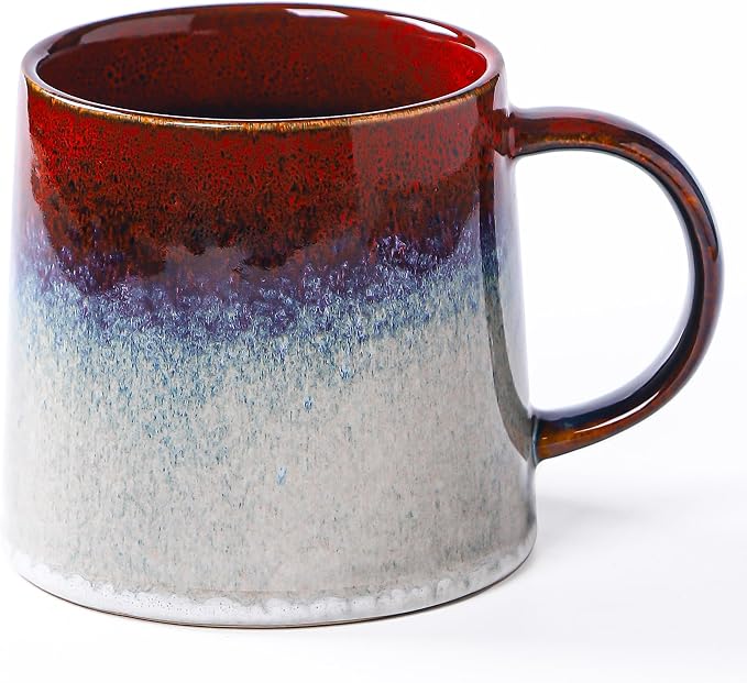 Large Ceramic Coffee Mugs, 20 oz Handmade Pottery Mug, Big Tea Cups with Handle for Office and Home, Dishwasher and Microwave Safe (Ink Red)