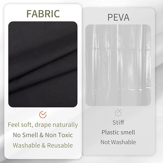 ALYVIA SPRING Stall Fabric Shower Curtain Liner Waterproof - Soft & Lightweight Long Stall Size Shower Curtain with Magnets, Machine Washable - 54x78, Black