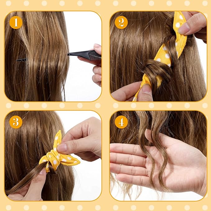 Bememo 40 Pieces Soft Curlers Hair Rollers Overnight Heatless Pillow Rollers for Hair Satin Sponge Curlers to Sleep in No Heat for Long Short Styling Tools(Yellow)