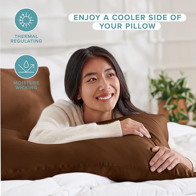 Bare Home 100% Mulberry Silk Pillowcase for Hair and Skin - Ultra Premium 6A Grade 19 Momme Silk Pillow Case - Hidden Zipper - Breathable Cooling Pillow Cover (Standard, Cocoa)