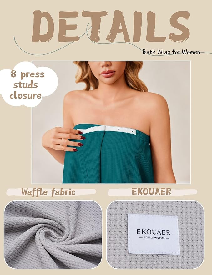 Ekouaer Waffle Robes For Women Bath Wrap Lightweight Shower Wrap 2026 Knee Length Spa Robe with Adjustable Closure S-XL