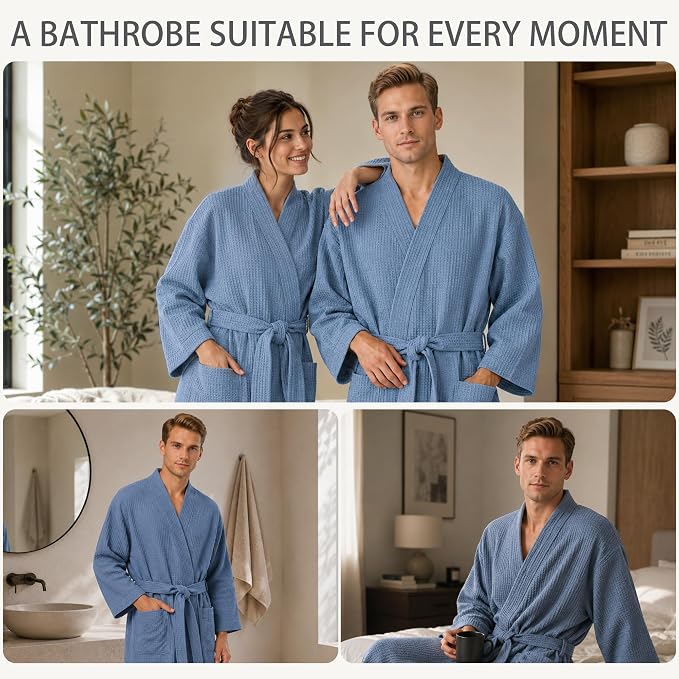 Lightweight Waffle Robe - Soft Cotton Bathrobe Spa Bathrobe for Daily Wear Home & Hotel
