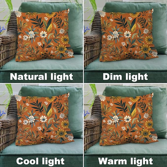 Shrahala Natural Aesthetic Organic Decorative Throw Pillow Cover, Free Form Flowers Earthy Color Square Pillowcase Blended Double-Sided No Inserts for Bedroom Living Room Set of 2 (22 X 22 in)