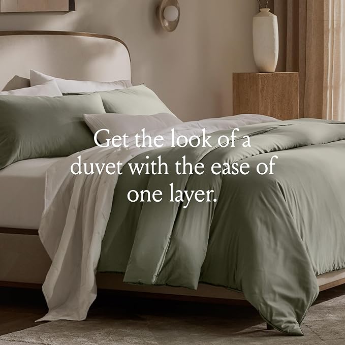 BOLL & BRANCH Signature Comforter Set - Full/Queen, Mist - Duvet Insert and Cover in One Layer - Luxury Organic Cotton, Down Alternative, Hypoallergenic, All-Season - 1 Comforter and 2 Shams