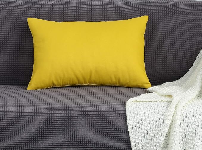 TangDepot Handmade Decorative Solid 100% Cotton Canvas Throw Pillow Covers/Pillow Shams, (12" x20" , Deep Yellow, 1 Count (Pack of 1)) | 100% cotton, same-color zip, machine wash & air dry. For living room, bedroom, office, car. 42 colors, 111 sizes. C...