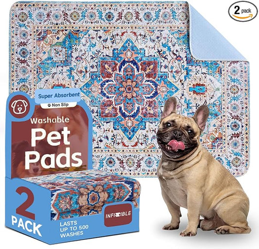 Washable Dog Pee Pads - 2 Pack， 48x36 Inch Large Reusable Absorbent Waterproof Puppy Potty Training Pads, Non-Slip Leakproof Whelping Pet Boho Mat for Crate, Playpen， Kennel & Indoors