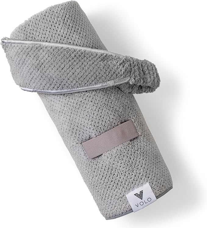 VOLO Hero Hair Towel + Facial Spa Headband for Women | Wrap Towel + Headband for Washing Face & Makeup | Ultra-Soft, Fast Drying, Anti-Frizz Nanoweave Fabric | Reusable Package (Luna Gray)