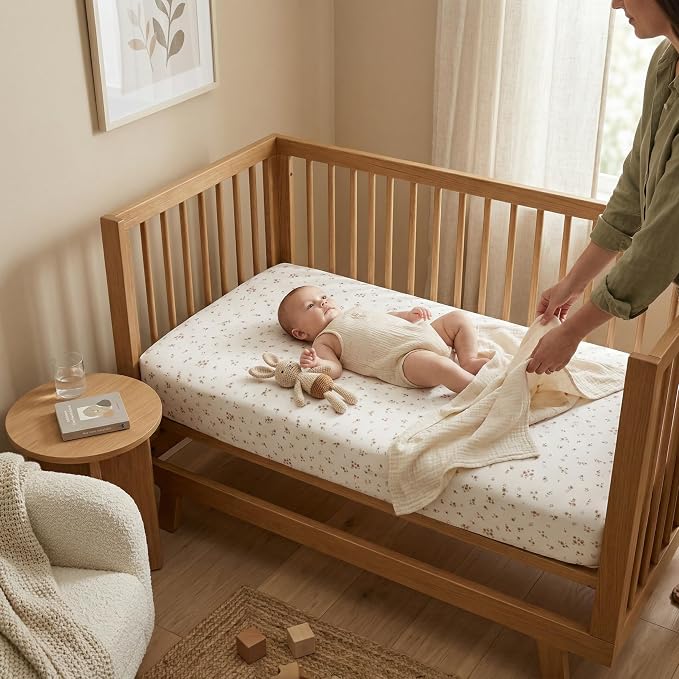 Makemake Organics GOTS Certified Organic Cotton Fitted Crib Sheet Soft Breathable (28"x52", Bloom)