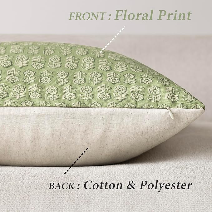 Foindtower Set of 2 Decorative Vintage Floral Print Throw Pillow Covers Neutral Modern Farmhouse Cushion Covers Boho Home Decor for Sofa Couch Chair Bedroom Living Room Outdoor,22×22 Inch,Lime Green