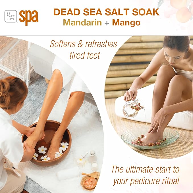 BCL Spa Mandarin Mango Dead Sea Salt Soak – Professional Age-Defying Soak for Pedicure, Manicure & Bath Salts, Softens Skin, Foot Soak Spa Self Care for Women, Made in USA, 16 oz