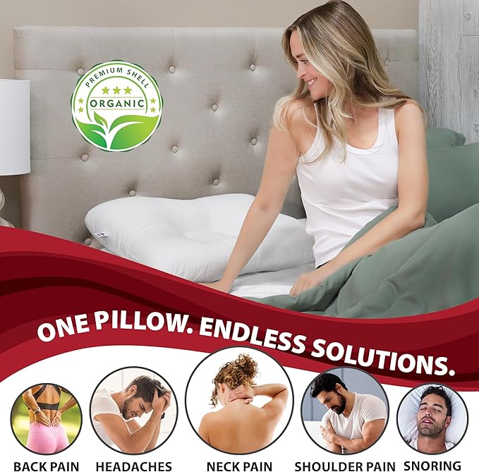 Core Products Tri-Core Natural Cervical Support Pillow for Neck Pain Organic Cotton Shell, Midsize, Gentle