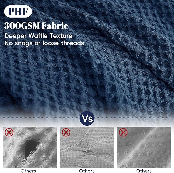PHF Waffle Weave Duvet Cover Set Queen Size, No Snagging Ultra Soft Luxury Textured Breathable Comforter Cover for All Season 3pcs, Durable Bedding Duvet Set with 2 Pillow Shams, 90"x90", Navy Blue