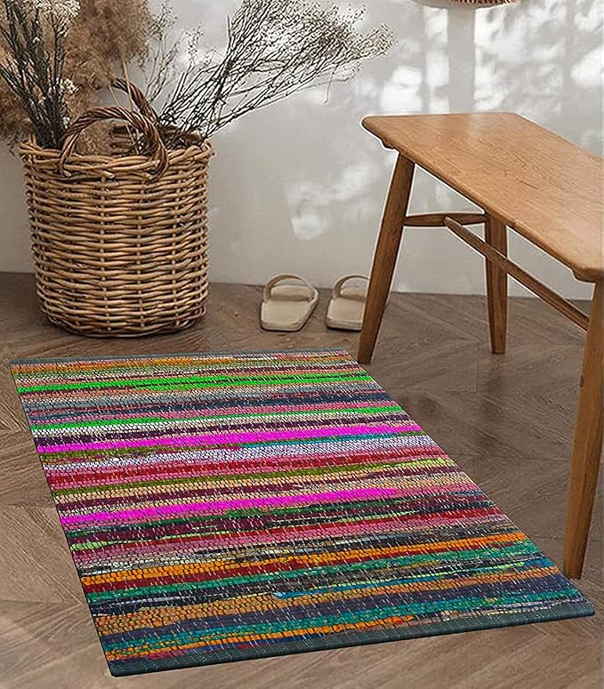 Chardin home - Eco Friendly 100% Recycled Cotton Colorful Chindi Area Rug, Multi (24x36 Inch.)
