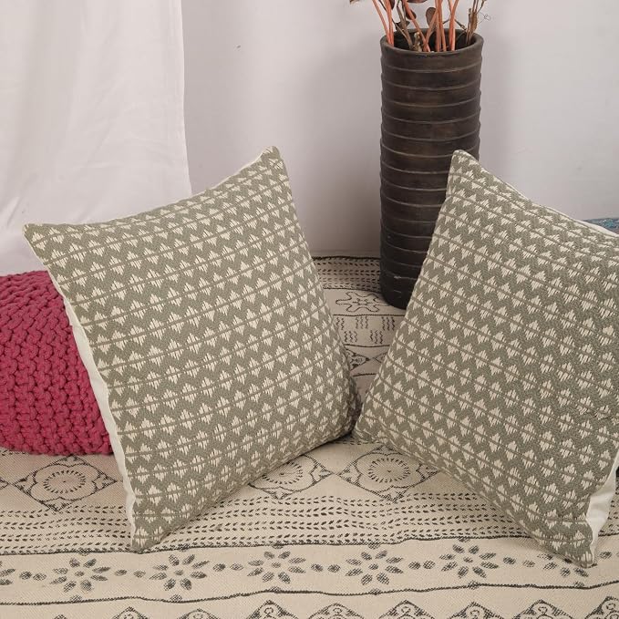 Trade Star Set of 2 Handloomed Throw Pillow Covers Premium 100% Cotton Decorative Cushion Shams Soft Durable Elegant Farmhouse Style Pillow Cases for Cozy Home Decor 20x20 Inches