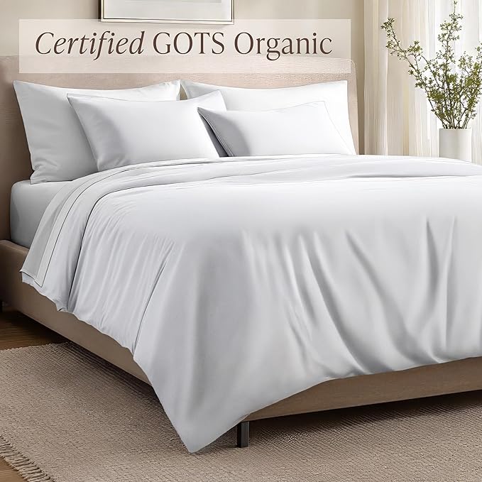 Bare Home 100% Organic Cotton Sateen Duvet Cover Set - Extra Long Size - 400 Thread Count - Smooth Sateen Weave - Warm & Luxurious - Duvet Cover (Twin/Twin XL, White)
