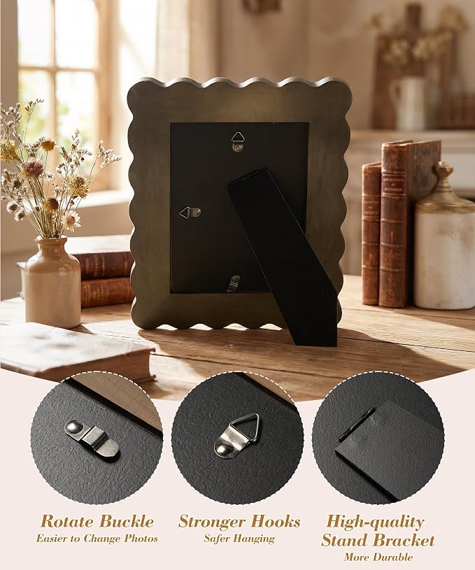 Afuly 5x7 Wooden Picture Frames Rustic Photo Frames Farmhouse Wavy Picture Frame Mid Century Modern Decor 5x7 Frams Living Room Wall and Tabletop, Gifts for Grandma Mom Family