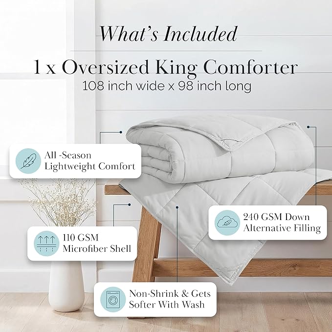 Southshore Fine Living, Inc. California King Size Comforter, Pet Hair Resistant Bedding, Easy Care Oversized Down-Alternative Grey Comforters, King Size Bedding, Hotel Quality Light Grey Comforters